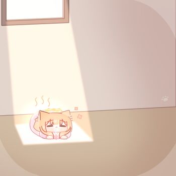 1girl absurdres animal_ear_fluff animal_ears blue_archive blunt_bangs blush cat_loaf chibi closed_eyes closed_mouth day drooling halo highres horuhara indoors lying mari_(blue_archive) neck_ribbon on_stomach orange_hair pajamas pink_pajamas polka_dot polka_dot_pajamas ribbon saliva solo sunlight window yellow_halo