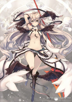 Rule 34 | 10s, 1girl, blonde hair, detached sleeves, earrings, female focus, jewelry, keypot, long hair, looking at viewer, mayu (fusion) (wixoss), navel, official art, selector wixoss, smile, solo, sword, thighs, very long hair, weapon, wixoss