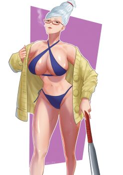 1girl ayase_seiko baseball_bat breasts dandadan highres huge_breasts long_hair solo