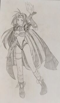 Rule 34 | 1girl, armor, bikini, bikini armor, black bikini, black hair, breasts, circlet, crystal earrings, earrings, graphite (medium), greyscale, hatching (texture), highleg, highleg bikini, highres, ice, jewelry, large breasts, long hair, monochrome, naga the serpent, necklace, ojou-sama pose, open mouth, pauldrons, pencil, photo (medium), revealing clothes, sergent magnom, shoulder armor, shoulder spikes, sketch, skull necklace, slayers, slayers next, slayers try, smile, solo, sphere earrings, spiked pauldrons, spikes, swimsuit, traditional media