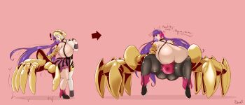 1girl 2020 absurdres aigis_(persona) altus breasts clothes commentary commission english_commentary english_text fate/grand_order fate_(series) female_focus frilled_legwear gauntlets gigantic_breasts hair_ornament hana highres huge_breasts long_hair looking_at_viewer navel no_pubic_hair passion_lip passionlip_(fate) persona persona_3 purple_eyes purple_hair red_ribbon ribbon sex_doll sex_doll_transformation sex_toy_transformation shiny_skin short_hair skindentation transformation very_long_hair