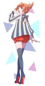 1girl black_thighhighs boots character_request eyeshadow full_body highres looking_at_viewer makeup nail_polish open_mouth orange_hair sagawa_haruka short_hair solo standing thigh_boots thighhighs