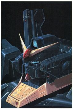 Rule 34 | 1980s (style), gun, gundam, gundam mk ii, highres, machine gun, mecha, mecha focus, mobile suit, official art, oldschool, ookawara kunio, painting (medium), production art, realistic, retro artstyle, robot, scan, science fiction, signature, titans (gundam), traditional media, v-fin, weapon, zeta gundam