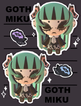 1girl 3d absurdres alternate_costume alternate_hair_color alternate_hairstyle aqua_hair black_eyes black_lips blunt_bangs bridge_piercing chibi chibi_only dress ear_piercing english_text eyelashes eyeshadow face_piercing flower goth_fashion hatsune_miku highres lavy_(lavnko) leaf long_hair makeup pale_skin piercing ringed_eyes snakebite_(piercing) sparkle very_long_hair vocaloid