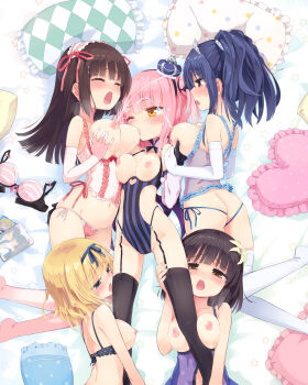 5girls :o ass ass_grab babydoll bed_sheet between_breasts black_bra black_gloves black_hair black_legwear blonde_hair blue_eyes blue_hair blue_panties blush book bow bow_bra bow_panties bra bra_pull breast_lift breast_press breast_sucking breastfeeding breastless_clothes breastless_leotard breasts breasts_out brown_eyes brown_hair butt_crack camisole chichi_yuri_girls closed_eyes clothes_pull clothing_cutout colored_eyelashes covered_navel crown elbow_gloves flower frilled_pillow frills from_above g-string garter_straps girl_sandwich gloves grabbing_another's_breast grabbing_own_breast groping group_sex hair_flower hair_ornament hair_ribbon hairband half-closed_eyes halterneck harem heart heart-shaped_pillow heart_cutout highleg highleg_leotard highres holding_hands homura_subaru indoors lace lace-trimmed_legwear lace_trim lactation leg_grab leotard licking light_purple_hair lingerie lolita_hairband long_hair lying multiple_girls navel nipples on_back on_bed on_side one_eye_closed open_mouth orange_eyes original panties pillow pink_hair pink_legwear pink_panties polka_dot polka_dot_bra ponytail puffy_nipples raised_eyebrows red_eyes ribbon sandwiched scrunchie see-through_clothes short_hair short_twintails side-tie_panties skindentation small_breasts star_(symbol) striped_bra striped_clothes tears thigh_grab thighhighs thong tiara turtleneck twintails underwear underwear_only unworn_bra unworn_clothes vertical_stripes white_gloves white_legwear wince yellow_eyes yuri