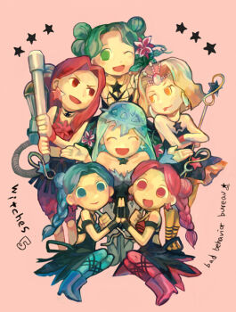 Rule 34 | 1990s (style), 6+girls, :d, :p, ^ ^, bare shoulders, bishoujo senshi sailor moon, bishoujo senshi sailor moon s, blonde hair, blue hair, blue legwear, boots, braid, choker, closed eyes, crossed arms, cyprine (sailor moon), dress, earrings, eudial (sailor moon), flower, full body, gloves, green eyes, green hair, gun, hair bun, happy, hat, holding hands, jewelry, long hair, mimete (sailor moon), multiple girls, one eye closed, open mouth, orange legwear, pantyhose, parted bangs, pepepe (pixiv44901), ptilol (sailor moon), red eyes, red hair, red legwear, retro artstyle, rogues' gallery, short hair, siblings, single hair bun, sitting, smile, star (symbol), symmetry, tellu (sailor moon), tiara, tongue, tongue out, twins, viluy (sailor moon), wand, weapon, wink, witches 5, yellow eyes