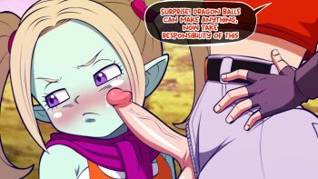 1futa 1girl animated blonde_hair blush colored_skin divine_wine_(vampiranhya) dragon_ball dragon_ball_daima embarrassed english_text erection fingerless_gloves futa_with_female futanari gloves green_skin highres huge_penis imminent_fellatio loli long_hair looking_at_viewer open_clothes pan_(dragon_ball) pansy_(dragon_ball_daima) penis penis_on_face penis_out pointy_ears purple_eyes rubbing speech_bubble tagme testicles thought_bubble twintails veins veiny_penis video