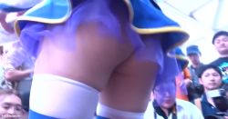 1girl 6+boys animated aqua_(konosuba) ass between_legs black_hair blue_hair blue_skirt boots camera cosplay day female_pervert from_behind from_below hat japanese_(nationality) kono_subarashii_sekai_ni_shukufuku_wo! long_hair looking_at_viewer lower_body maebari multiple_boys panties pervert photo_(medium) recording short_hair skirt smile solo sound standing tagme taking_picture thick_thighs thighhighs thighs underwear upskirt video view_between_legs white_panties white_thighhighs