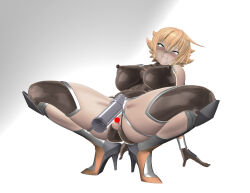 1girl 3d artist_request ass blush breasts censored covered_erect_nipples dildo embarrassed full_body highleg highleg_leotard highres igawa_sakura large_breasts leotard long_hair moaning object_insertion open_mouth rolling_eyes sex_toy shiny_clothes shiny_skin short_hair squatting sweat sweatdrop taimanin_(series) taimanin_asagi torn_clothes torn_leotard trembling vaginal vaginal_object_insertion wavy_mouth wide_hips