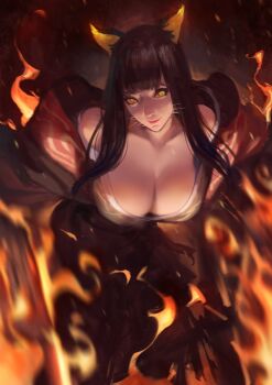 1girl bare_shoulders black_hair breasts cleavage japanese_clothes kasha_(nioh) large_breasts long_hair nioh nioh_2