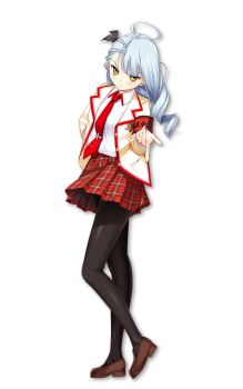 1girl ahoge blue_hair brown_shoes full_body inaho_gi_hikari jacket lapels love_of_ren'ai_koutei_of_love! necktie notched_lapels official_art open_clothes open_jacket red_necktie shoes simple_background solo tachi-e transparent_background yellow_eyes