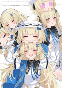 blonde_hair cube hat highres objectification phoebe_(wuthering_waves) purple_eyes smile source_request white_hat wuthering_waves