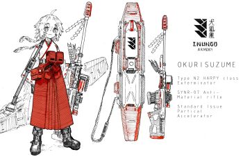 1girl absurdres ahoge ammunition_pouch anti-materiel_rifle bipod boots closed_mouth gun hair_ornament hairclip highres japanese_clothes kimono nontraditional_miko okurisuzume_(shiokaze1409) original pleated_skirt pouch rifle rope shimenawa shiokaze1409 short_hair simple_background skirt sniper_rifle solo weapon white_background