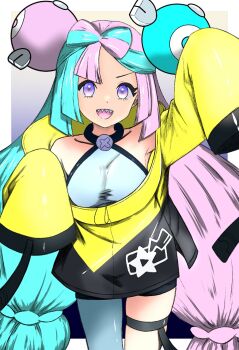 1girl highres hisanoillust iono_(pokemon) long_hair multicolored_hair open_mouth pokemon pokemon_sv sharp_teeth solo teeth two-tone_hair very_long_hair