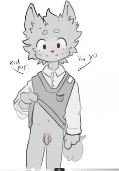 1boy animal_ears animal_hands clothes_lift furry furry_male highres long_sleeves male_focus monochrome original penis shirt_lift shota solo third-party_edit toasteroli white_background