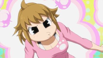 10s 1girl angry animated animated_gif blue_eyes breasts brown_hair cleavage female_focus gundam gundam_build_fighters gundam_build_fighters_try hoshino_fumina lowres ponytail short_hair solo