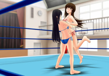 Rule 34 | #13, 2girls, arena, ayano (#13), battle, bearhug, bikini, blush, bruise, domination, embarrassed, femdom, fighting, forced, hug, injury, moaning, multiple girls, nanako (#13), submission, swimsuit, wrestling, wrestling ring, yuri