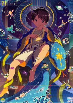 6+boys anklet bandaid bandaid_on_knee bandaid_on_leg black_hair bracelet commentary_request dated forked_tongue jewelry looking_at_viewer male_focus multiple_boys necklace noeyebrow_(mauve) original short_hair single_sock snake socks solo_focus tongue