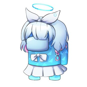 1girl among_us arona_(blue_archive) blue_archive blue_hair blue_halo female_focus full_body halo konan_exe medium_hair multicolored_hair pink_hair simple_background skirt solo standing two-tone_hair white_background white_skirt