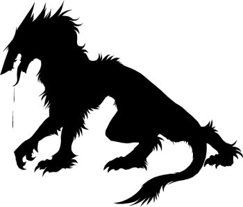 claws fangs furry monochrome open_mouth rain_silves saliva sergal silhouette simple_background solo tail tongue trancy_mick white_background