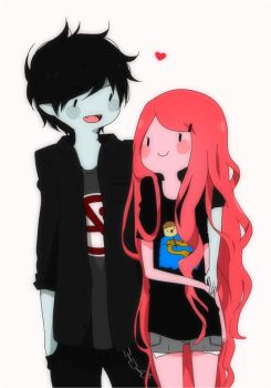 1boy 1girl adventure_time bad_deviantart_id bad_id black_hair blush_stickers cartoon_network colored_skin genderswap genderswap_(ftm) grey_skin long_hair marshall_lee pink_hair pink_skin princess_bonnibel_bubblegum shirt short_hair smile t-shirt vampire