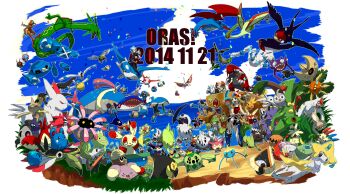 1girl 3boys absol absolutely_everyone aggron altaria anorith armaldo aron ascot azurill bagon baltoy banette barboach beautifly beldum bicycle bird black_jacket blaziken blue_hair blue_sky breloom brendan_(pokemon) brown_hair bug buntatta cacnea cacturne camerupt carvanha cascoon castform castform_(normal) chimecho clamperl claydol closed_mouth cloud collared_shirt combusken commentary_request confetti corphish cradily crawdaunt dated day delcatty deoxys deoxys_(normal) dragon dusclops duskull dustox eastern_dragon electrike everyone exploud feebas fish floating flygon flying gardevoir gen_3_pokemon glalie gorebyss grass grey_jacket groudon grovyle grumpig gulpin hairband hand_on_another&#039;s_hip hariyama hat highres huntail illumise jacket jirachi kecleon kirlia kyogre lairon latias latios legendary_pokemon lileep linoone lombre long_hair long_sleeves lotad loudred ludicolo lunatone luvdisc makuhita manectric marshtomp masquerain mawile may_(pokemon) medicham meditite metagross metang mightyena milotic minun mudkip multiple_boys mythical_pokemon nincada ninjask nintendo nosepass numel nuzleaf open_clothes open_jacket open_mouth outdoors outline pants pelipper plusle pokemon pokemon_(creature) pokemon_focus pokemon_oras poochyena purple_vest ralts rayquaza red_ascot red_hairband red_shirt regice regirock registeel relicanth riding riding_bicycle riding_pokemon roselia_(pokemon) sableye salamence sceptile sealeo seedot seviper sharp_teeth sharpedo shedinja shelgon shiftry shirt short_hair short_sleeves shroomish shuppet silcoon skitty sky slaking slakoth smile snorunt solrock spheal spinda spoink steven_stone surskit swablu swalot swampert swellow swimming taillow teeth torchic torkoal trapinch treecko tropius vest vibrava vigoroth volbeat wailmer wailord wally_(pokemon) walrein water whiscash whismur white_hat white_pants white_shirt wingull wurmple wynaut zangoose zigzagoon