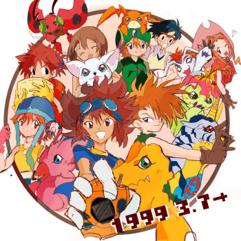 Rule 34 | 3girls, 5boys, agumon, bird, bug, cat, digimon, digimon (creature), gabumon, glasses, gomamon, ishida yamato, izumi koshiro, kido jo, multiple boys, multiple girls, palmon, patamon, petals, pixiv 124354857, piyomon, tachikawa mimi, tailmon, takaishi takeru, takenouchi sora, tentomon, wings, yagami hikari, yagami taichi