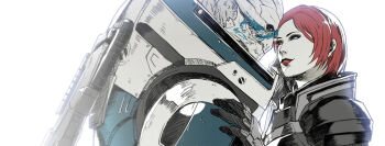 Rule 34 | alien, commander shepard, commander shepard (female), couple, garrus vakarian, hand on another's shoulder, image sample, mass effect (series), pixiv, pixiv sample, red lips, turian, wei, white background