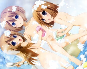 10s 3girls ass barefoot bath bathing bathing_another bathing_together bathroom blanc_(neptunia) blue_eyes breasts brown_hair completely_nude convenient_censoring feet flat_chest foam hand_on_another&#039;s_head holding holding_shower_head holding_sponge loli long_hair multiple_girls navel neptune_(series) nude official_art ram_(neptunia) rom_(neptunia) same-sex_bathing shared_bathing short_hair shower_head siblings sisters small_breasts soap soap_bubbles soap_censor sponge tile_floor tiles twins washing_another