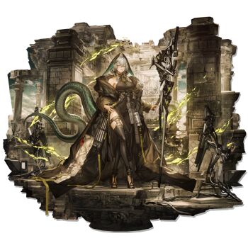 1girl absurdres ankle_cuffs aqua_eyes aqua_feathers aqua_nails aqua_wings architecture arknights bare_arms bare_shoulders belt belt_around_waist black_ankle_cuffs black_belt black_coat black_dress black_feathers black_robe black_scales black_tail black_wings breasts clothing_cutout cloud cloudy_sky coat coat_partially_removed cross-laced_clothes cross-laced_dress curvy double-parted_bangs dress earrings feathered_wings feathers fingernails full_body gradient_feathers gradient_wings grey_hair hair_between_eyes hair_ornament hair_over_shoulder halter_dress halterneck hand_on_own_hip head_wings high_heels highres ho&#039;olheyak_(arknights) ho&#039;olheyak_(ritual_of_immortality)_(arknights) holding holding_staff jewelry large_breasts lm7_(op-center) long_coat long_dress long_fingernails long_sidelocks long_sleeves long_tail looking_at_viewer mature_female medium_hair multicolored_wings nail_polish no_ears nose off_shoulder official_alternate_costume official_art open_clothes open_coat outdoors pale_skin parted_lips pink_lips raised_eyebrows robe sharp_fingernails side_slit sideboob sidelocks sky sleeveless sleeveless_dress slit_pupils snake_girl snake_tail solo staff standing strappy_heels tail tail_through_clothes thick_thighs thigh_strap thighs third-party_source transparent_background two-tone_feathers two-tone_wings very_long_tail wavy_hair wings wire