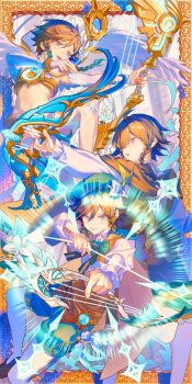 Rule 34 | 1boy, aqua eyes, beret, black hair, bow (weapon), braid, bridal gauntlets, brown corset, brown scarf, cape, cecilia flower (genshin impact), corset, daybreak chronicles (genshin impact), elegy for the end (genshin impact), feathered wings, flower, genshin impact, gradient hair, green hat, green shorts, hat, hat flower, highres, holding, holding bow (weapon), holding weapon, hood, long sleeves, male focus, multicolored hair, nameless bard (genshin impact), pantyhose, sainome (imveryfinethx), scarf, shirt, short hair, shorts, side braids, skyward harp (genshin impact), twin braids, venti (archon) (genshin impact), venti (genshin impact), weapon, white bridal gauntlets, white flower, white pantyhose, white shirt, white wings, wings