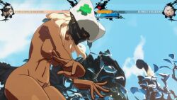2girls 3d animated aqua_eyes blonde_hair breasts dark-skinned_female dark_skin dog elphelt_valentine guilty_gear guilty_gear_strive gun hat highres multiple_girls nipples nude nude_filter nude_mod ramlethal_valentine sound sword tagme third-party_edit video weapon white_hair yellow_eyes
