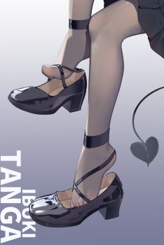 1girl absurdres ankleband black_ankleband black_pantyhose black_shoes black_tail block_heels blue_archive character_name chinese_commentary commentary_request demon_tail fine_fabric_emphasis high_heels highres ibuki_(blue_archive) ibuki_(dress)_(blue_archive) lower_body official_alternate_costume painterliuhao pantyhose partial_commentary shoe_dangle shoes solo tail