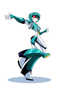 1girl colored_skin decepticon fang helmet highres humanoid_robot insignia lyzack mecha red_eyes robot robot_girl simple_background solo thechromatroid transformers transformers_animated white_background white_skin