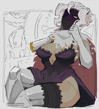 black_dahlia cape cyborg dress elbow_gloves gloves mayfrappe opera_gloves pearls playboy_bunny satin_gloves skullgirls tagme veil