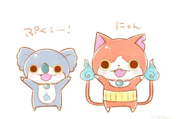 Rule 34 | blue fire, commentary request, fire, flame-tipped tail, grey fur, haramaki, hitodama, jibanyan, koalanyan, looking at viewer, multiple tails, no humans, notched ear, open mouth, red fur, simple background, tail, translation request, two tails, u315ygmmm, white background, youkai (youkai watch), youkai watch