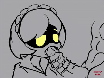 1boy 1girl abs android animated animated_gif coat cum cum_in_mouth fangs fellatio ghastlypann glitch_productions hair_over_one_eye hetero long_tongue looping_animation murder_drones oral prehensile_tongue robophilia robot robot_girl simple_background tongue tonguejob v_(murder_drones) very_long_tongue yellow_eyes