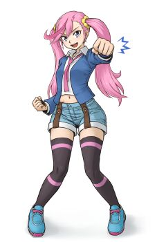 1girl appmon blouse digimon digimon_universe:_appli_monsters highres karan_eri pink_hair ponytail shirt shorts tagme