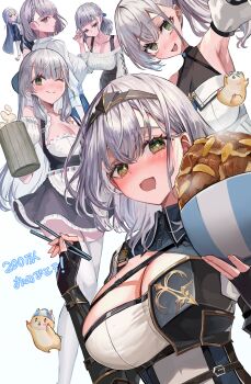 Rule 34 | 1girl, absurdres, armpits, beef, blush, bowl, braid, breasts, chest strap, chopsticks, cleavage, collarbone, dirndl, drooling, eyelashes, german clothes, green eyes, grey hair, highres, holding, holding bowl, holding chopsticks, hololive, large breasts, long hair, mole, mole on breast, mouth drool, nun, one eye closed, open mouth, rum raisin (chihiromakita19), school uniform, see-through cleavage, see-through clothes, shirogane noel, shirogane noel (1st costume), shirogane noel (5th costume), shirogane noel (battle nun), shirogane noel (casual), shirogane noel (dirndl), shirogane noel (school uniform), shirt, sparkling eyes, virtual youtuber, white shirt