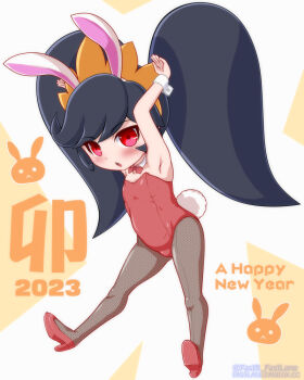 Rule 34 | 1girl, 2023, animal ears, armpits, arms up, ashley (warioware), bare shoulders, black hair, black pantyhose, blush, bow, bowtie, detached collar, fake animal ears, fake tail, fast-r, fishnet pantyhose, fishnets, full body, high heels, legs, legs apart, leotard, long hair, new year, nintendo, pantyhose, playboy bunny, rabbit ears, rabbit pose, rabbit tail, red eyes, red leotard, red shoes, shoes, solo, strapless, strapless leotard, tail, thighs, twintails, warioware, wrist cuffs