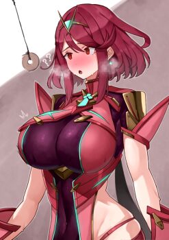 absurdres aegis_sword_(xenoblade) bob_cut breasts chest_jewel core_crystal_(xenoblade) earrings floating_earrings headpiece highres hypnosis jewelry large_breasts mind_control pyra_(xenoblade) red_hair swept_bangs xenoblade_chronicles_(series) xenoblade_chronicles_2 yotsuha_uni