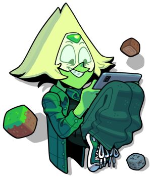 1girl alien alternate_costume blonde_hair braces casual colored_skin discount-supervillain face_shield forehead_jewel full_body gem green_skin minecraft peridot_(steven_universe) short_hair simple_background smile solo steven_universe triangle-shaped_hair
