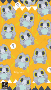 Rule 34 | ?, closed mouth, colored sclera, commentary, frigibax, highres, looking at viewer, meme (sleepsheep), nintendo, no humans, pokemon, pokemon (creature), pokemon focus, speech bubble, spoken question mark, symbol-only commentary, yellow eyes, yellow sclera