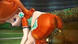 3d animated ass ass_focus ball bent_over blue_eyes brown_hair butt_crack crown dirty fart huge_ass kneeling legs lying mario_(series) mario_strikers_(series) moaning nintendo on_stomach orange_shirt orange_shorts orange_socks princess princess_daisy shirt shorts sitting smell smelly_anus soccer_ball soccer_field soccer_jersey soccer_uniform socks sound sportswear super_mario_strikers tagme tooty3d video
