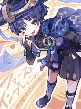 Rule 34 | 1boy, :p, akanbe, anemo symbol (genshin impact), aqua gem, armor, belt, bent over, black belt, black bodysuit, black bow, black sandals, black shorts, blue cape, blue hat, blue kimono, blue sleeves, blunt ends, bodysuit, bow, bright pupils, cape, commentary request, covered collarbone, eyelid pull, eyeliner, feathers, finger to eye, fingernails, furisode, gem, genshin impact, gold, gold ring, gurumin (gurruguru), hakama, hakama shorts, hat, index finger raised, japanese armor, japanese clothes, jingasa, juban, kimono, kote, kurokote, layered sleeves, leg warmers, looking at viewer, makeup, male focus, mandarin collar, middle ring, open clothes, open kimono, orange background, pleated shorts, pom pom (clothes), purple eyes, purple hair, purple rope, purple sash, red eyeliner, rope, sandals, sash, scaramouche (genshin impact), short sleeves, shorts, shoulder peek, side cape, solo, tassel, toeless legwear, toenails, toes, tongue, tongue out, tsurime, vision (genshin impact), wanderer (genshin impact), watermark, white kimono, white leg warmers, white pupils, white sleeves, white trim, wispy bangs, yellow feathers, zouri