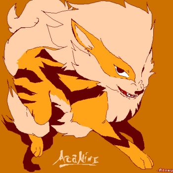 Rule 34 | arcanine, black eyes, character name, fangs, gen 1 pokemon, looking at viewer, lowres, minxy, moominxy, nintendo, no humans, open mouth, orange background, pokemon, pokemon (creature), pokemon focus, simple background, solo, teeth
