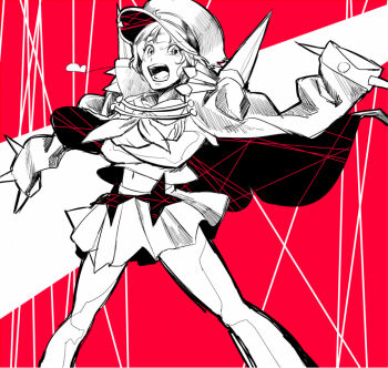 Rule 34 | 10s, 1girl, ar7 6, banchou, crossed arms, delinquent, female focus, hat, jacket, jacket on shoulders, kill la kill, mankanshoku mako, midriff, navel, open mouth, school uniform, senkawa (ar7 6), serafuku, short hair, skirt, solo