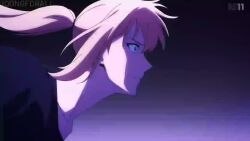 1boy 1girl animated anime_screenshot black_hair blonde_hair cha_hae-in eyepatch kumamoto_atsushi mask medical_eyepatch mouth_mask ponytail purple_eyes solo_leveling sound surgical_mask tagme video