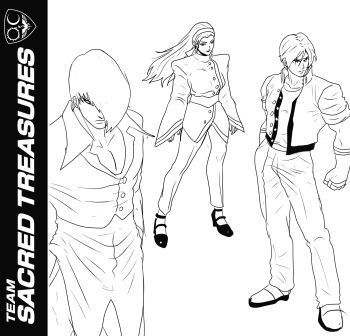 breasts dress hairband highres kagura_chizuru kusanagi_kyou large_breasts long_hair long_sleeves raydash30 shoes the_king_of_fighters yagami_iori