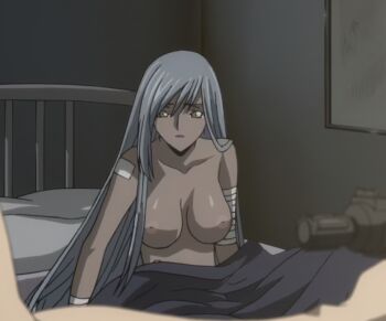 1girl bare_shoulders breasts code_geass dark-skinned_female dark_skin yellow_eyes large_breasts long_hair villetta_nu